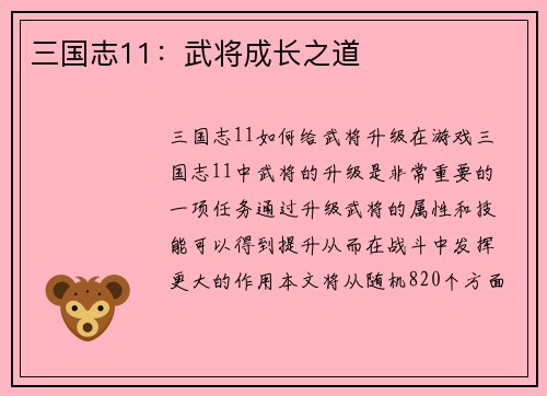 三国志11：武将成长之道
